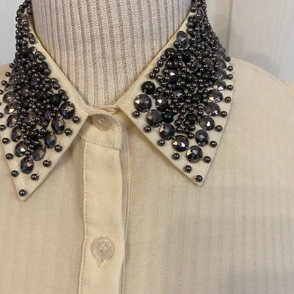 Lush cold shoulder blouse with glittered collar off white Size M - Picture 3 of 7